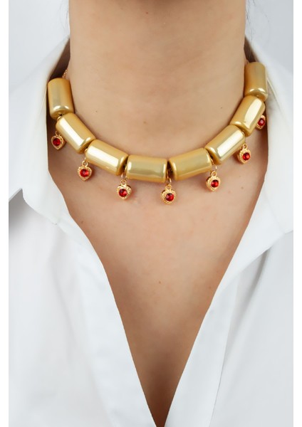 Kırmızı Kristal Kalp Sallantılı Özel Tasarım Kolye fiyatları