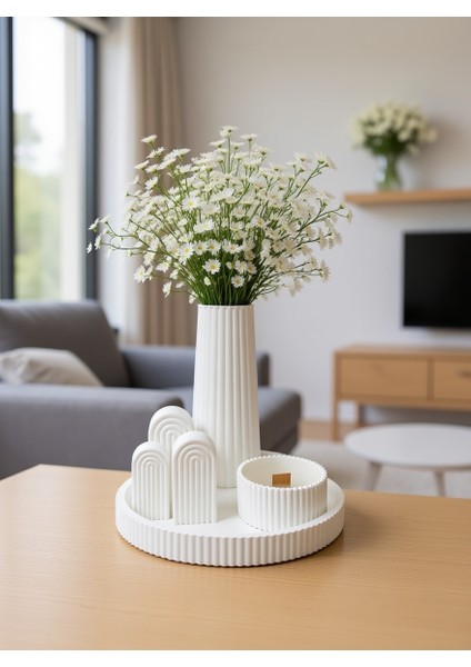 Modern Soft Dekor Seti – 6 Parça Beyaz Vazo - Mumluk - Dekoratif Obje Takımı modelleri
