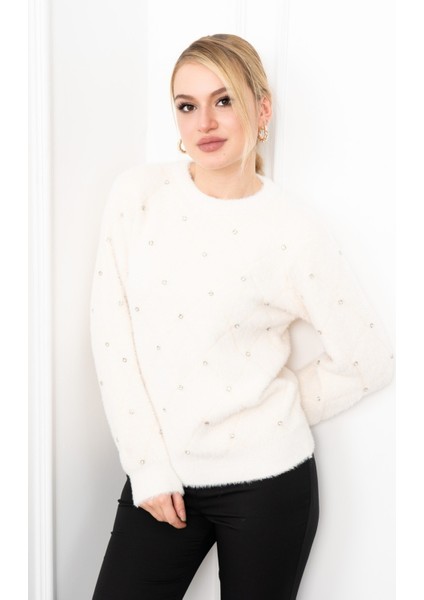 Elara Taşlı Baklava Desen Triko Kazak 24215