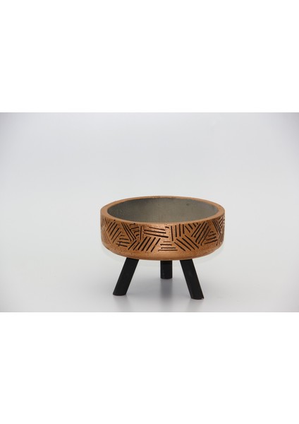 BONSAİ SAKSISI ARKAİK MOTİF AYAKLI - EL YAPIMI BAKIR BETON SAKSI