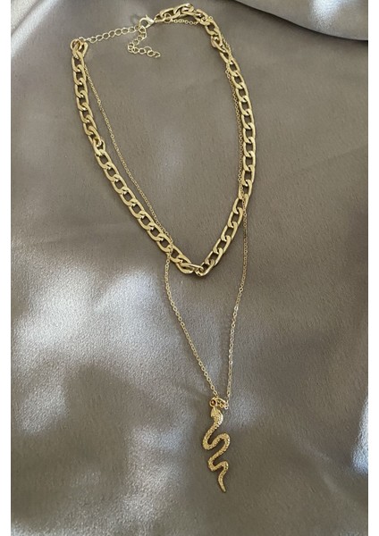 Iki Sıralı Yılan Figür Gold Kolye fiyatları