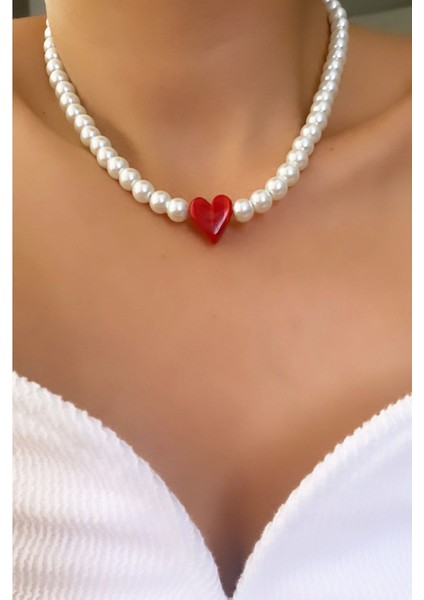 Kalp Detay Inci Kolye