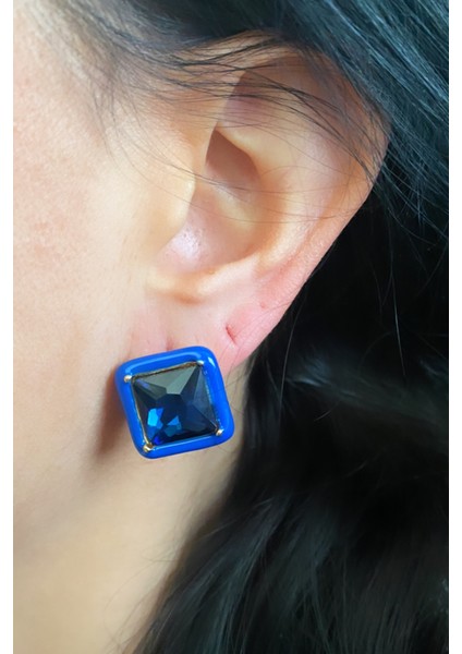 Safir Görünümlü Kare Küpe