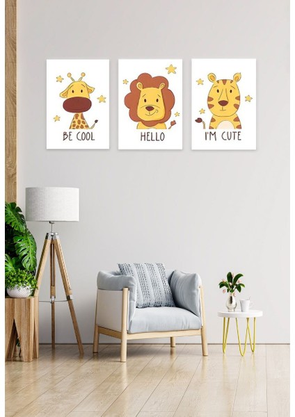 Çocuk Bebek Odası Mdf (Ahşap) 3parça Renkli Dekoratif Tablo