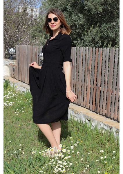 Keten Günlük Yazlık Ofis Kadın Elbisesi