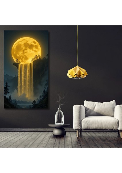 Hd Digital Baskı Ay Işığı Gece Şelale Doğa Orman Desenli Kanvas Tablo fiyatları