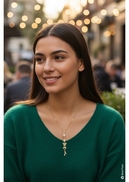 Zirkon Taşlı Y Kolye Kelebek Nota Kar Tanesi Şık Kadın Kolye