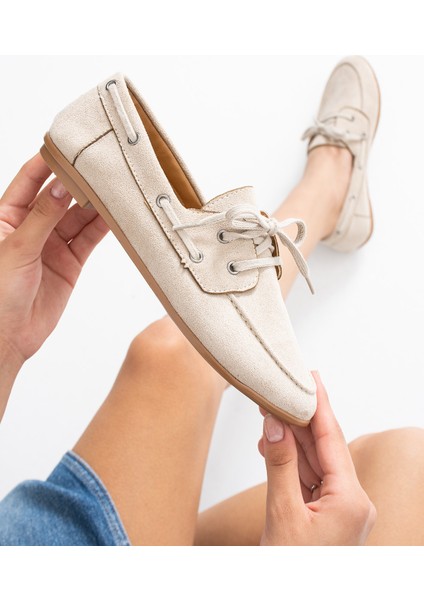 Juno Kadın Süet Bağcıklı Mokasen Ayakkabı Casual Babet indirimleri