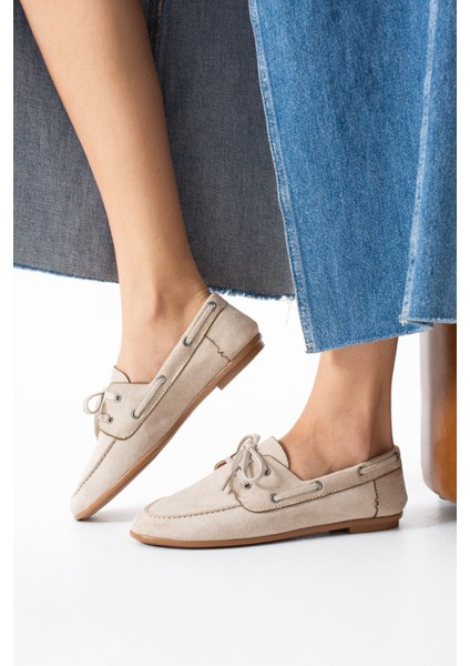 Juno Kadın Süet Bağcıklı Mokasen Ayakkabı Casual Babet