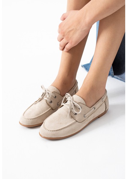 Juno Kadın Süet Bağcıklı Mokasen Ayakkabı Casual Babet