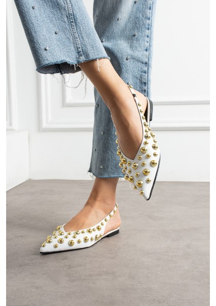 Aurora Kadın Gold Detaylı Sivri Burun Arkası Açık Babet modelleri