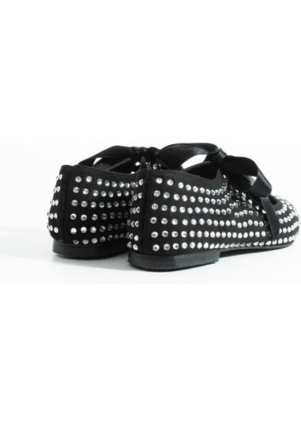 Nina Siyah Sivri Burun Taşlı Kurdele Detaylı Kadın Babet