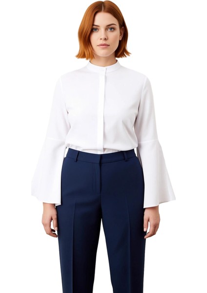 Kadın Klasik Regular Kesim Hakim Yaka Ispanyol Kol Dokuma Gömlek Zarafeti ve Fonksiyonel Şık