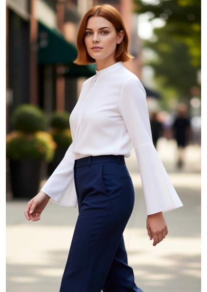 Kadın Klasik Regular Kesim Hakim Yaka Ispanyol Kol Dokuma Gömlek Zarafeti ve Fonksiyonel Şık indirimleri