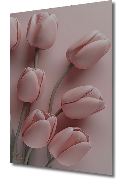 Pembe Lale Bahçesi Yağlı Boya Görünümlü Ahşap Dekoratif Tablo Dikdörtgen Tablo modelleri