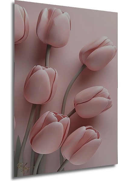 Pembe Lale Bahçesi Yağlı Boya Görünümlü Ahşap Dekoratif Tablo Dikdörtgen Tablo fırsatları