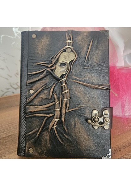 Tiyatro Yarım Maske Hakiki Deri Italyan Deri El Yapımı Kırışık Defter