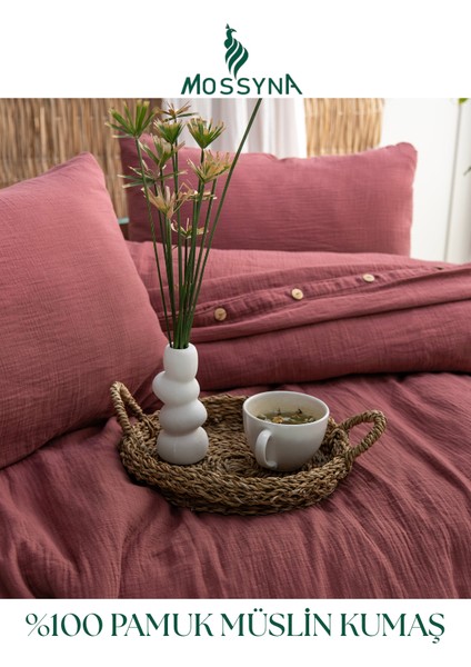 %100 Pamuk Müslin Çift Kişilik Nevresim Takımı - Boncuk Silikon Yastık Hediyeli (2 Adet) modelleri