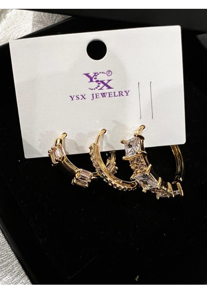 Çelik Altın Kaplama Taşlı Halka Küpe