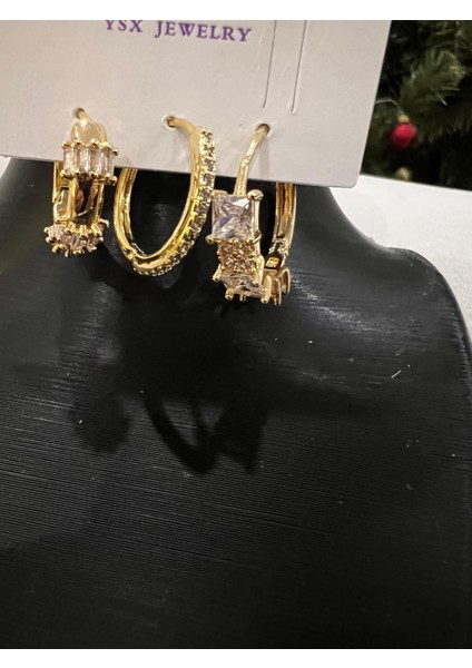 Çelik Altın Kaplama Taşlı Halka Küpe modelleri