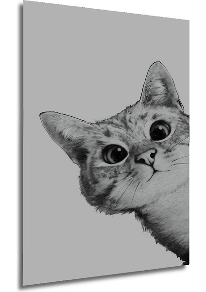 Sevimli Kedi Kara Kalem Görünümlü Ahşap Dekoratif Tablo Dikdörtgen Tablo fırsatları