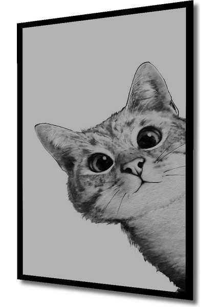 Sevimli Kedi Kara Kalem Görünümlü Ahşap Dekoratif Tablo Dikdörtgen Tablo indirimleri