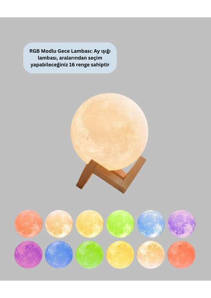 Mtxdpn Rgb Modlu 16 Renkli Ay Gece Lambası 3D Baskı ve Uzaktan Kumanda Özellikli fiyatları