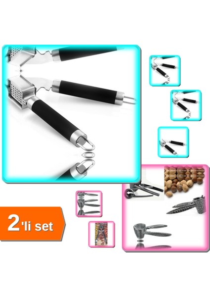Lüx Çelik Sarımsak Ezici + Metal Fındık Kıracağı - 2li Set XZ1234