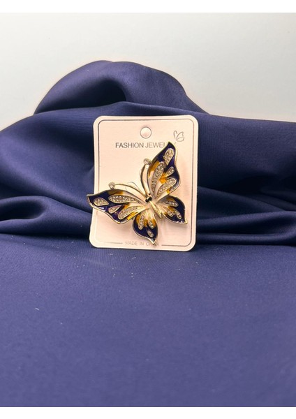 Zirkon Taşlı Kelebek Broş Yaka Iğnesi
