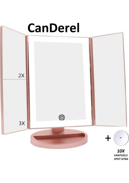 24 LED Işıklı Masa Üstü Profesyonel Makyaj Aynası Katlanabilir 1X-2X-3X+10X Hd Zoomlu Pembe modelleri