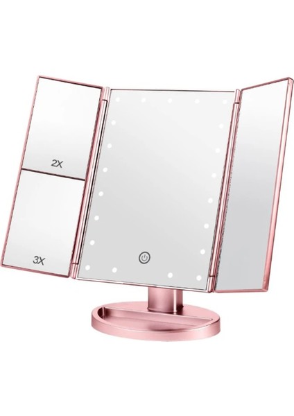 24 LED Işıklı Masa Üstü Profesyonel Makyaj Aynası Katlanabilir 1X-2X-3X+10X Hd Zoomlu Pembe fırsatları