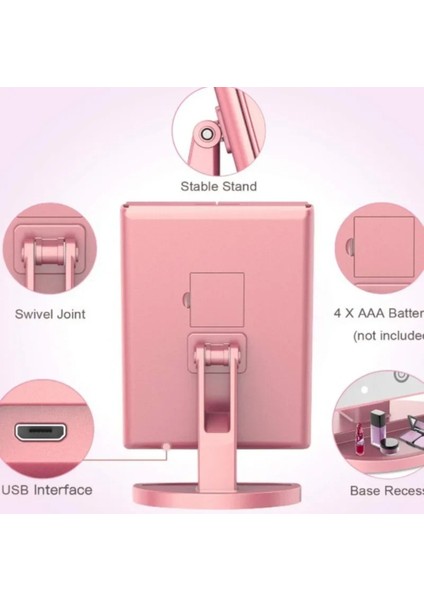 24 LED Işıklı Masa Üstü Profesyonel Makyaj Aynası Katlanabilir 1X-2X-3X+10X Hd Zoomlu Pembe indirimleri