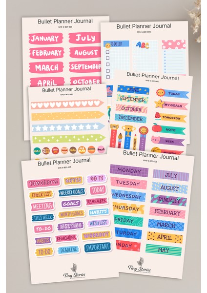 Bullet Journal Sticker Seti - 6 Sayfa / Ajanda, Scrapbook, Journal