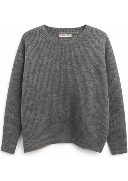 6949 Kadın Bisiklet Yaka Ince Örgülü Triko Kazak Antrasit