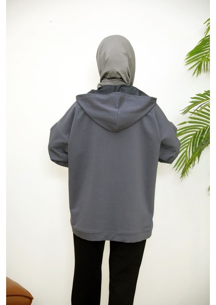 Kapşonlu Fermuar Detay Hırka-Antrasit modelleri