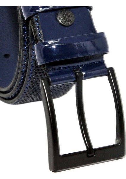 Lacivert Rugan Suni Deri Desenli 4 Cm.lik Klasik Kemer - 7495-68-21M fırsatları