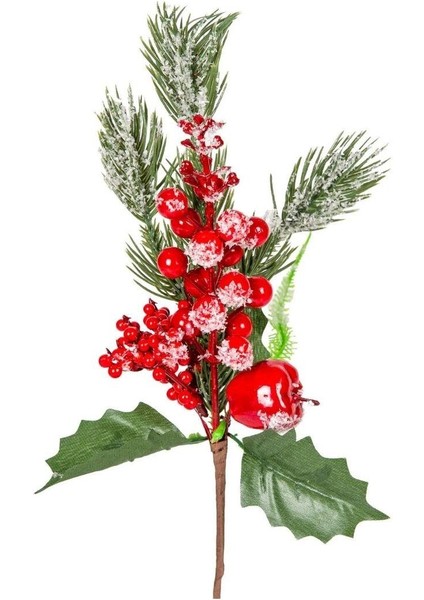 Yılbaşı Süsü Pike Berry Elmalı Kar Efektli Kırmızı Yeşil 27 Cm.