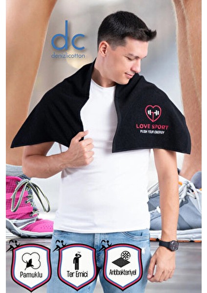 Nakışlı Sporcu Havlusu Pamuklu, Anti Bakteriyel, Ter Emici Fitness Plates Boks Tenis Spor Havlusu