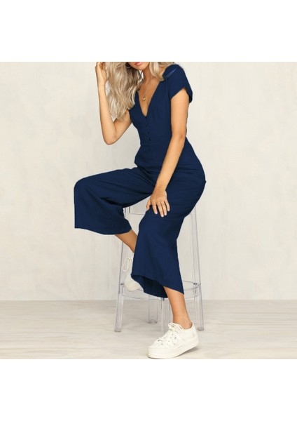 Keten Günlük Yazlık V Yaka Kısa Paça Tasarım Kadın Tulum indirimleri