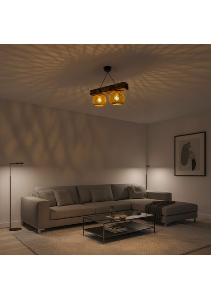 İkili Rustik Ahşap Avize El Yapımı Bohem Doğal Ahşap Tasarım Iskandinav Dekor Lamba Halatlı Sarkıt fiyatları