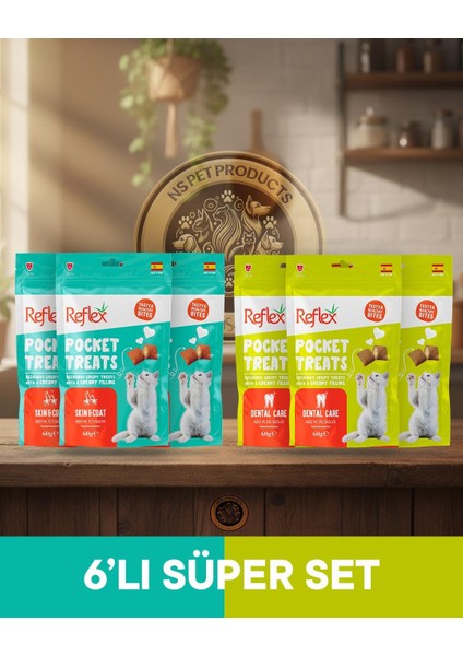 Pocket Treats Kedi 6'lı Set Skin Coat ve Dental - 6X70GR