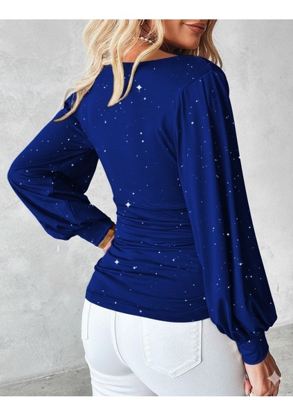 Kadın Uzun Kollu Degaje Yaka Taşlı Sandy Bluz modelleri