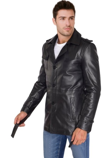 Valdes Hakiki Deri Erkek Siyah Kuşaklı Trençkot fiyatları