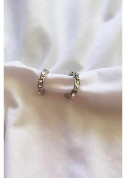 Gümüş Renk Taşlı Halka Küpe fiyatları