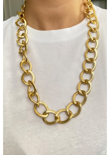 Dokulu Kalın Zincir Uzun Kolye