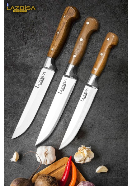 Hand Craft Mutfak Bıçak Seti Et Ekmek Sebze Salata Börek Bıçağı 3 Lü Set Hds-34
