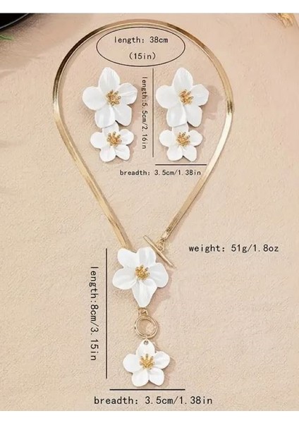 Şık ve Zarif Altın Rengi Çiçekli Kolye Küpe SET-14K Altın Kaplama fiyatları