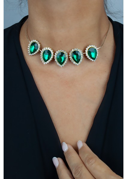 Zümrüt Yeşili Taşlı Işıltılı Kolye fiyatları