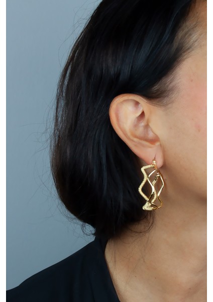 Dalgalı Form Gold Kaplama Küpe fiyatları