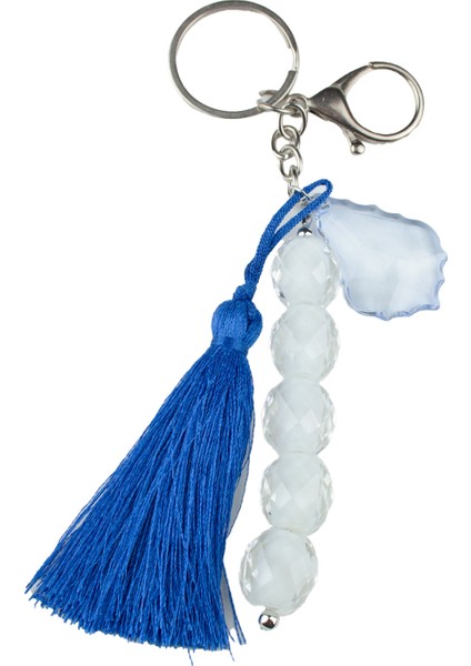 Mavi Püsküllü Kristal Boncuk Anahtarlık